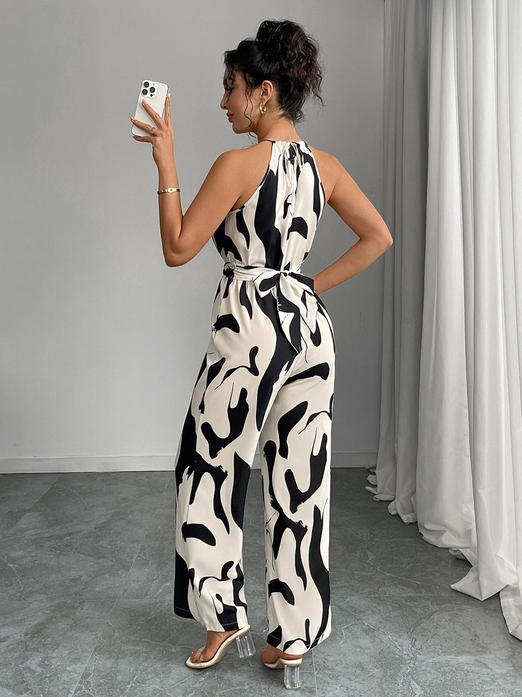 Milk-patterned Halter-neck Jumpsuit