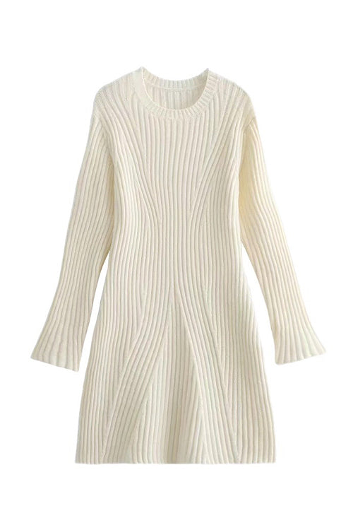 Long Sleeve Ribbed Knit Slit Cuff Bodycon Mini Dress