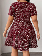Floral Print V-neck Short Sleeve Mini&Short Dresses