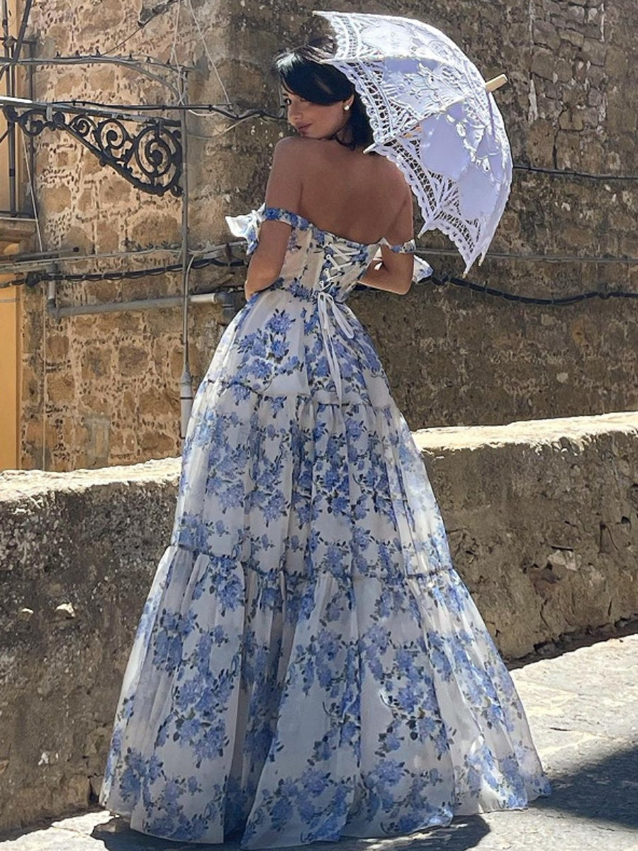 Floral Print Off-shoulder Long Dress