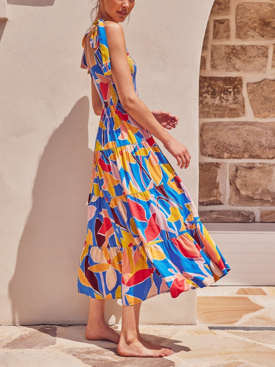Sleeveless Flowers Printed Long Dress