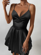 V-neck Camisoles Satin Mini&Short Dresses