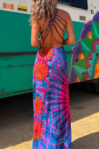 Strappy Backless Tie Dye Maxi Dress