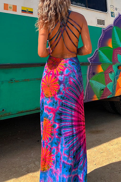 Strappy Backless Tie Dye Maxi Dress