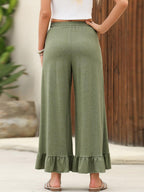 Women's Cropped Trousers With Ruffles, Thin, Loose-fitting, Casual Style