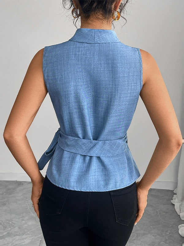 Sky Blue Sleeveless Tank Top With Tie-up Details