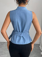 Sky Blue Sleeveless Tank Top With Tie-up Details