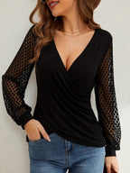 Lace Splicing Loose-fit V-neck Chiffon Blouse
