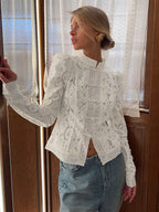 Lace Puff-Sleeve Cotton Tops