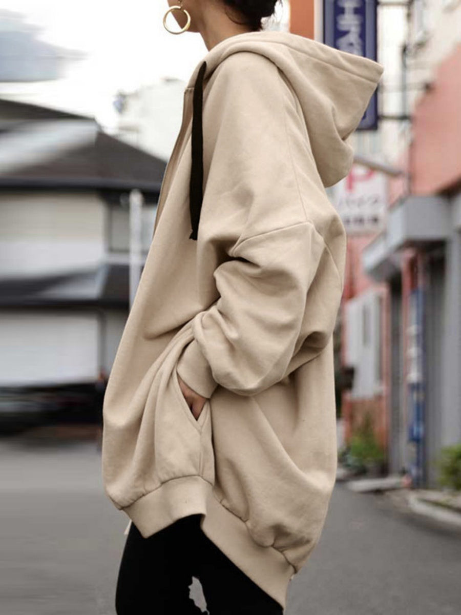Zipper Long Fleece Lined Coat Hoodies