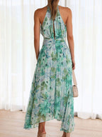 Printed Halter V-neck Sleeveless Maxi Dresses