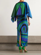 Abstract Irregular Print Shawl Dress Two-piece Set