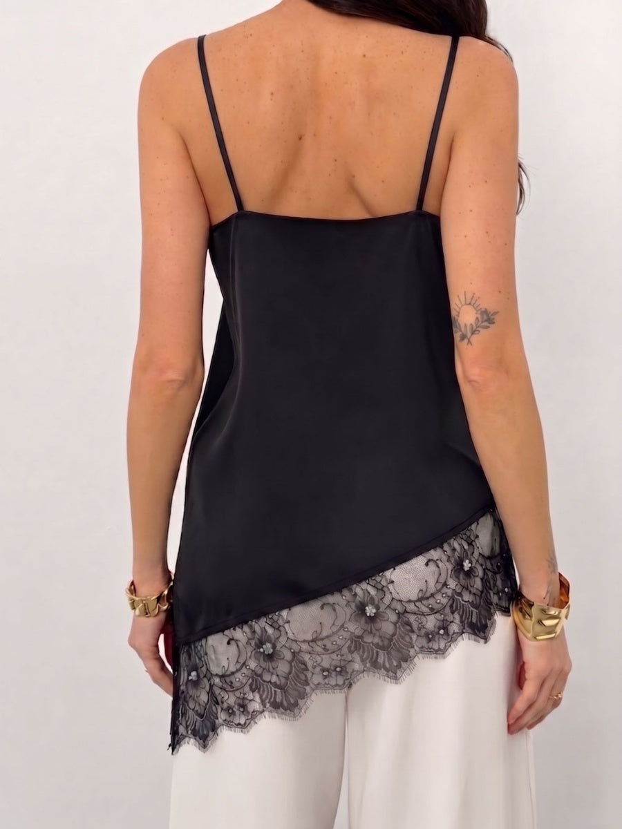 V-neck Irregular Lace Trim Splicing Jacket Camisoles