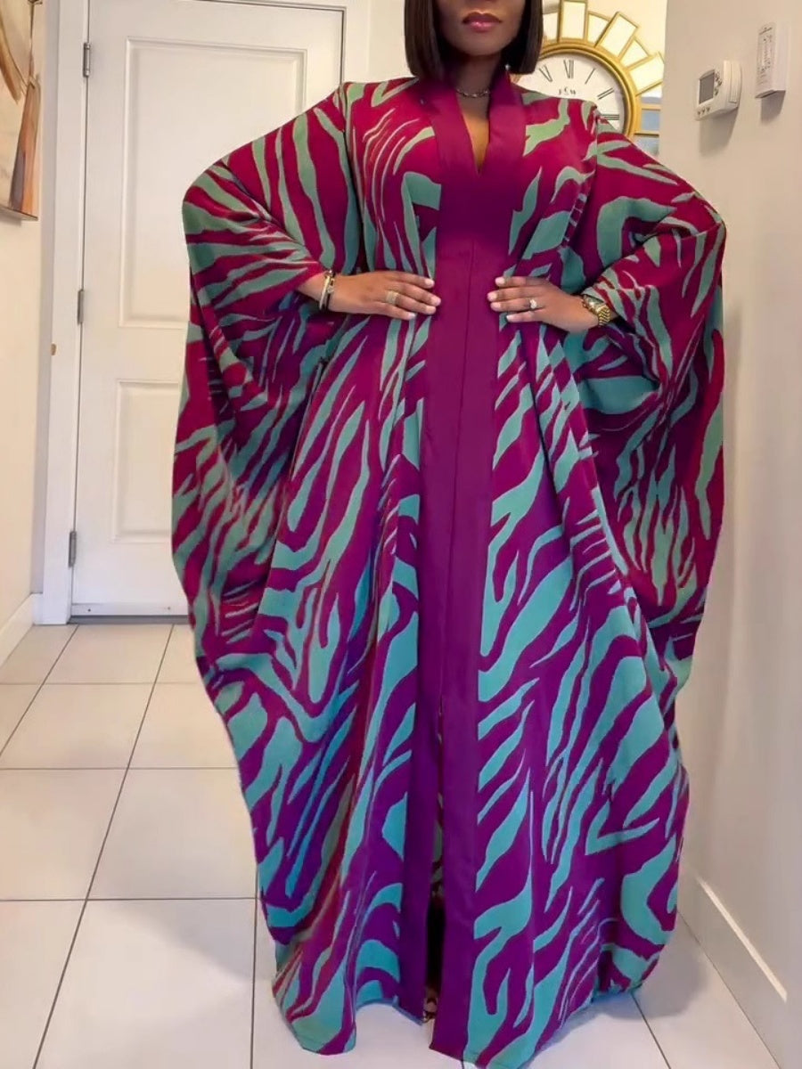 Printed Cloak Cardigan Leisure Robe Maxi Dresses