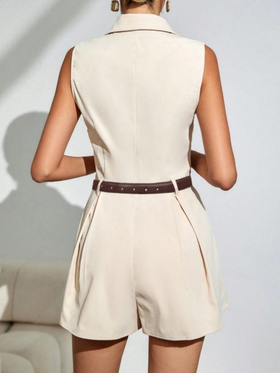Elegant Pleated Short Wide-leg Jumpsuit For Commuting