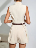 Elegant Pleated Short Wide-leg Jumpsuit For Commuting
