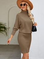 Knitting Turtleneck Jacquard Long Sleeve Mini&Short Dresses