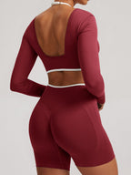 Seamless Faux Two-Piece Exercise And Fitness Yoga Long-sleeved Top