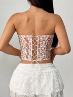 Flower Embroidery Steel Ring Fishbone Gathering And Cultivating Oneself See-through Rope Strapless Bra