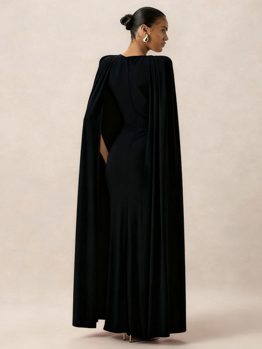 Cloak Style Longline Temperament Crew Neck Grace Maxi Dresses