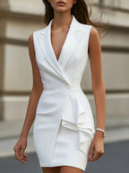 Sleeveless Suit Collar Commuting Mini&Short Dresses