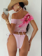 Finalized Floral Print Tie-up Bikini Three-piece Set