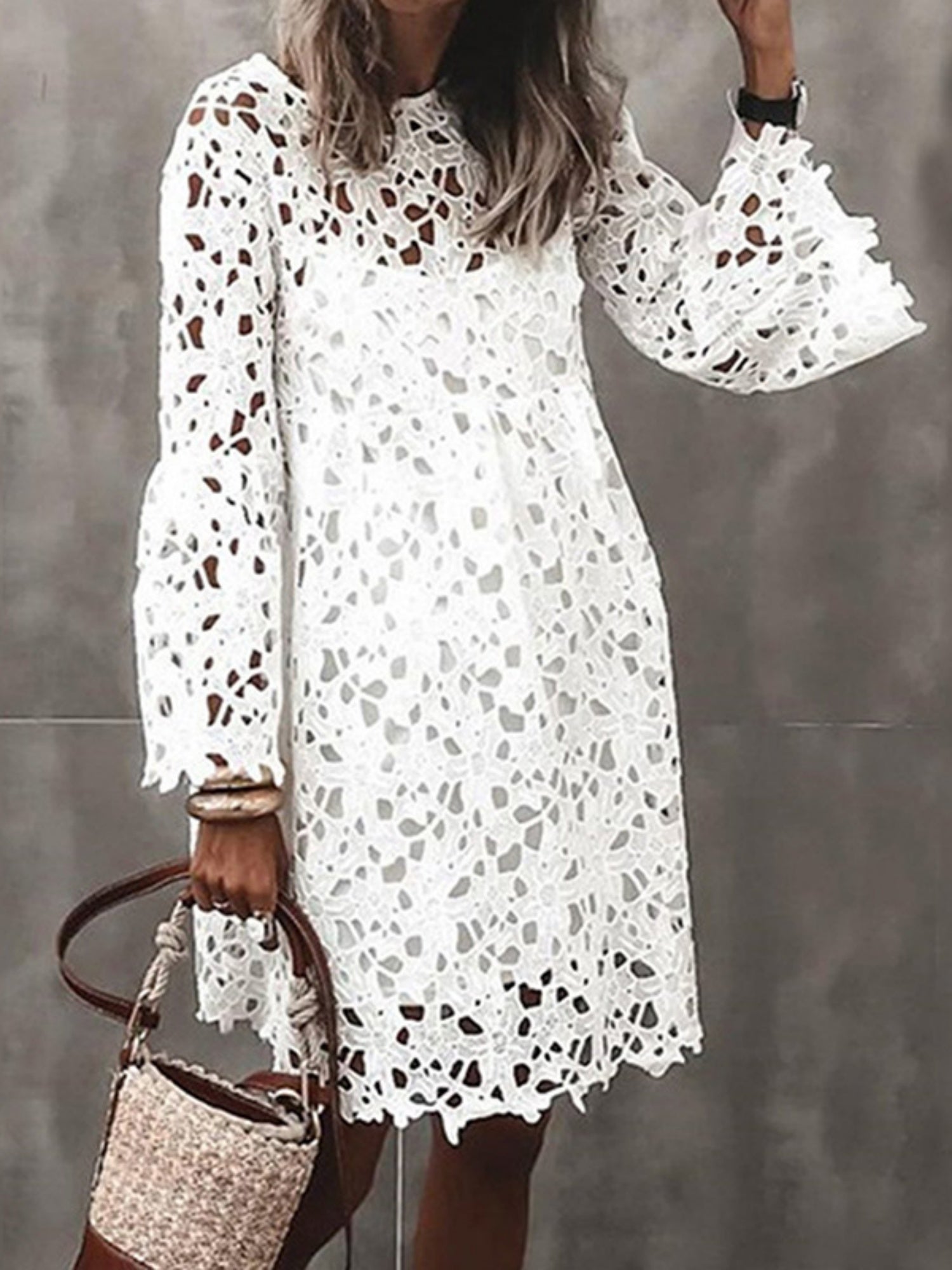 Lace Cutout Long Sleeves Mini&Short Dresses