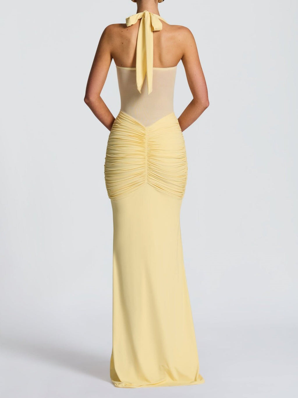 Mesh Splicing Ribbon Neckband Fish Tail Maxi Dresses