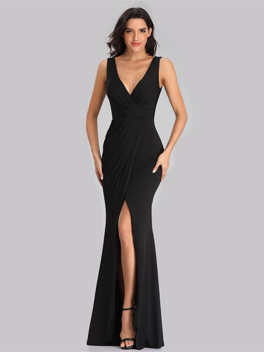 Sleeveless V-neck Slit Formal Dress Maxi Dresses