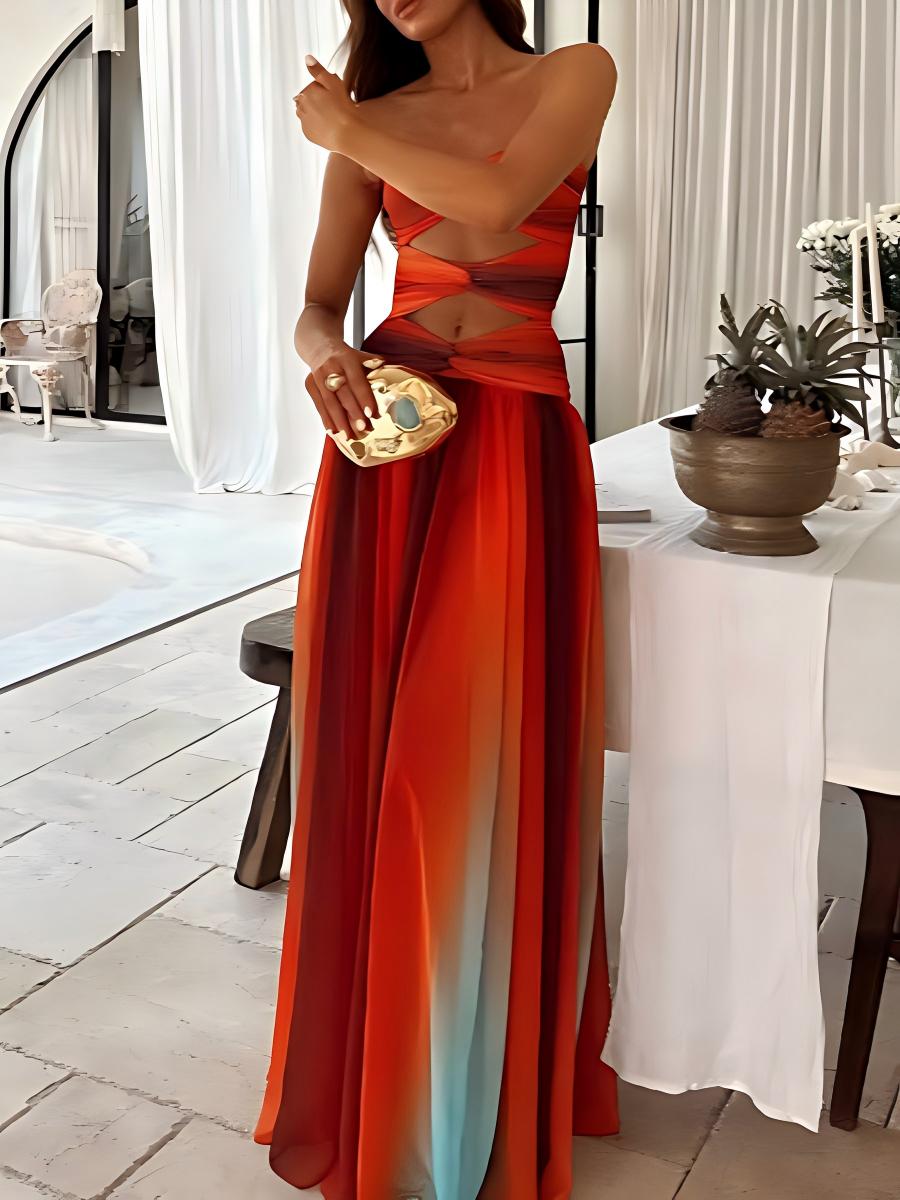 Fashionable And Sexy Gradient Color Casual Long Dress