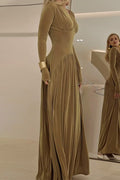 V Neck Long Sleeves Waisted Velvet Maxi Dress
