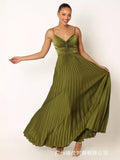 Camisoles Green Formal Dress Crimp Maxi Dresses