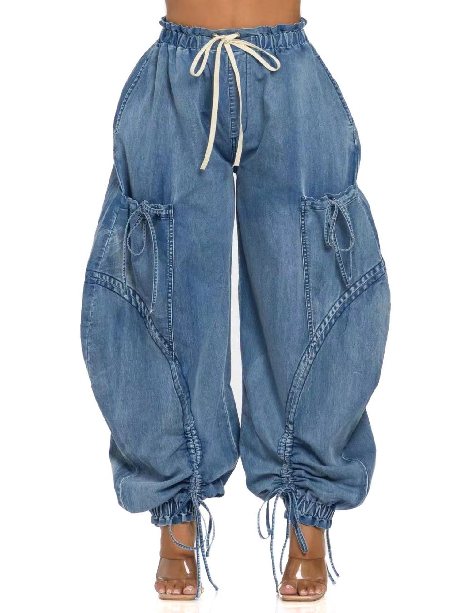 Y2K Drawstring Bow Tie Loose-fitting Ankles Jeans