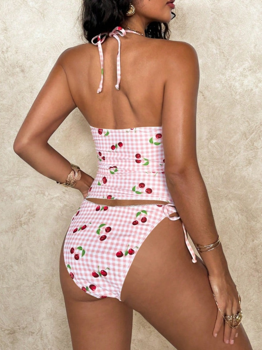 Cherry Print Lace Two-Piece Bikini
