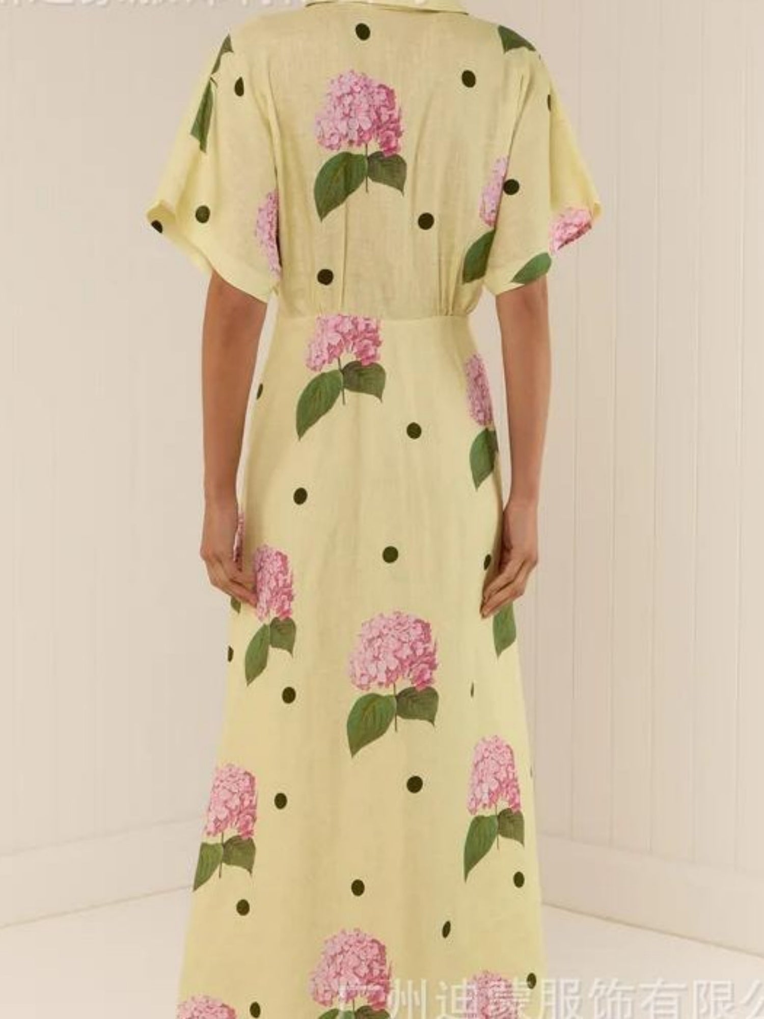 Printed V-neck Short Sleeve Waist Shaping Maxi Dresses