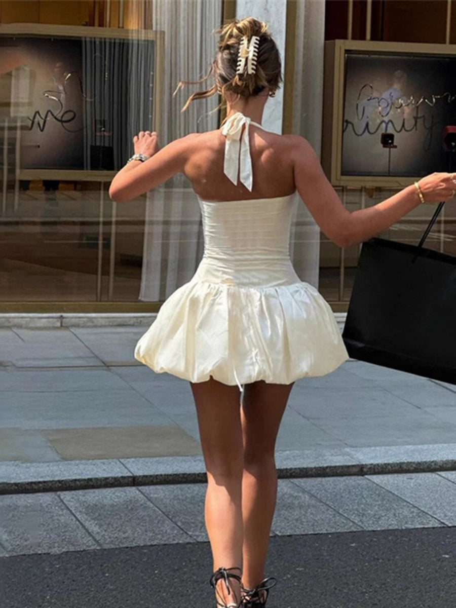 Halter Tube Top Pleated Splicing Mini&Short Dresses