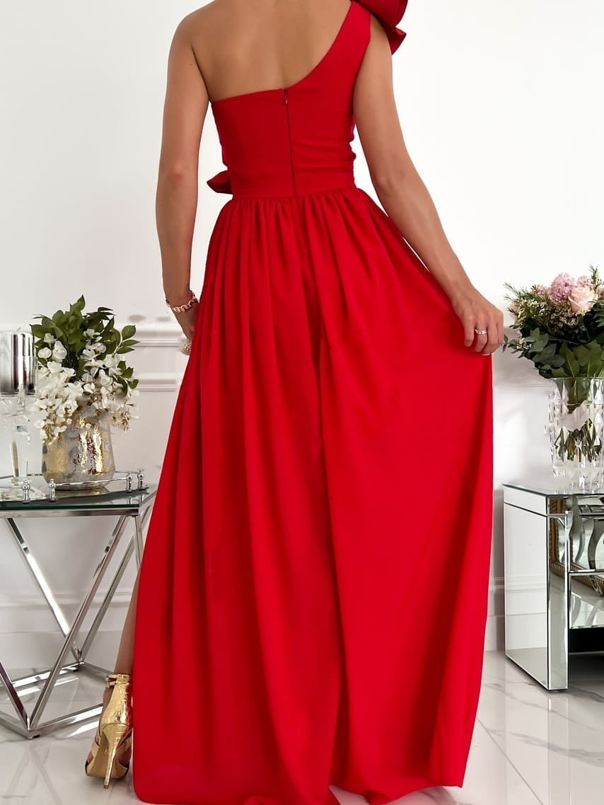 Sleeveless Long Dress With Ruffled Hem And Slit