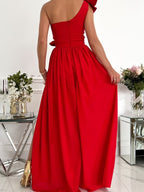 Sleeveless Long Dress With Ruffled Hem And Slit