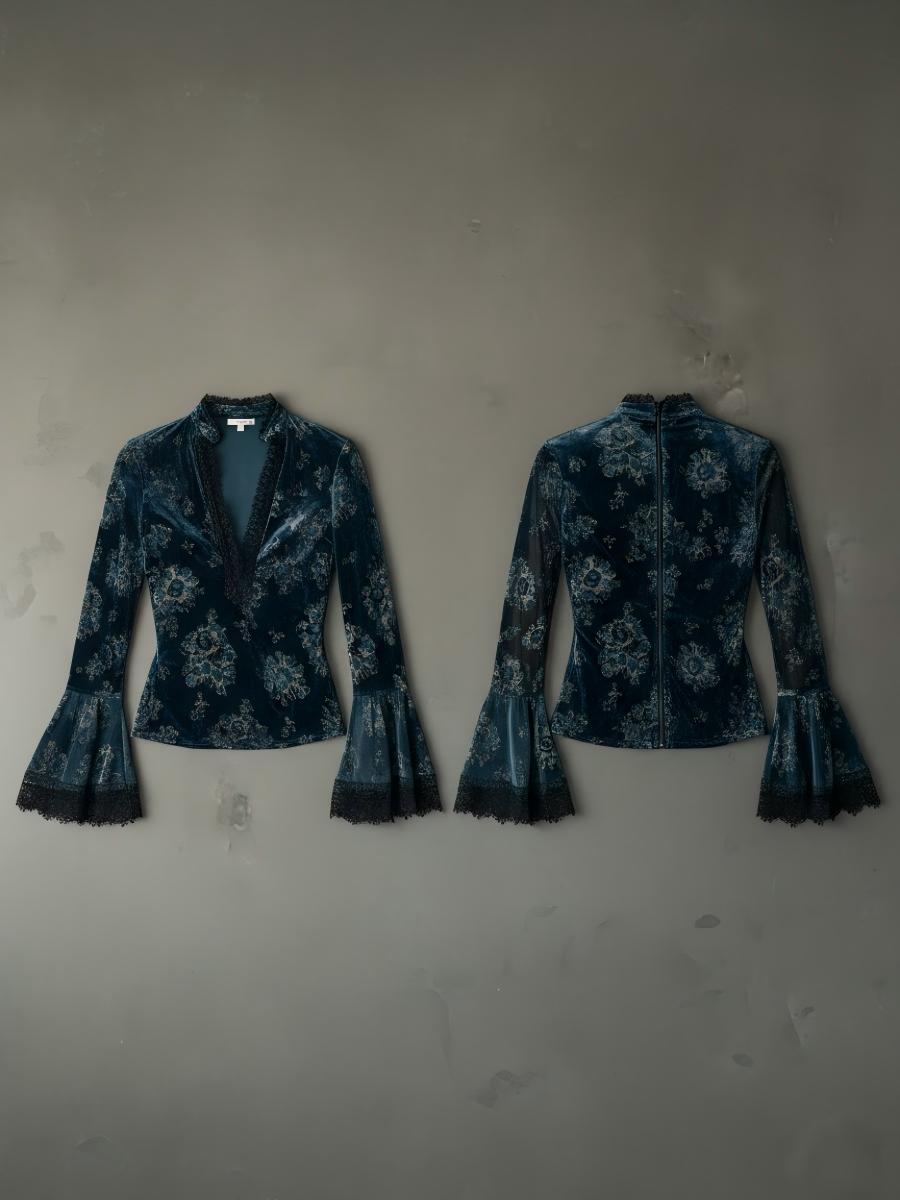 Bohemian Tie-dye Print Long-sleeved Velvet Shirt