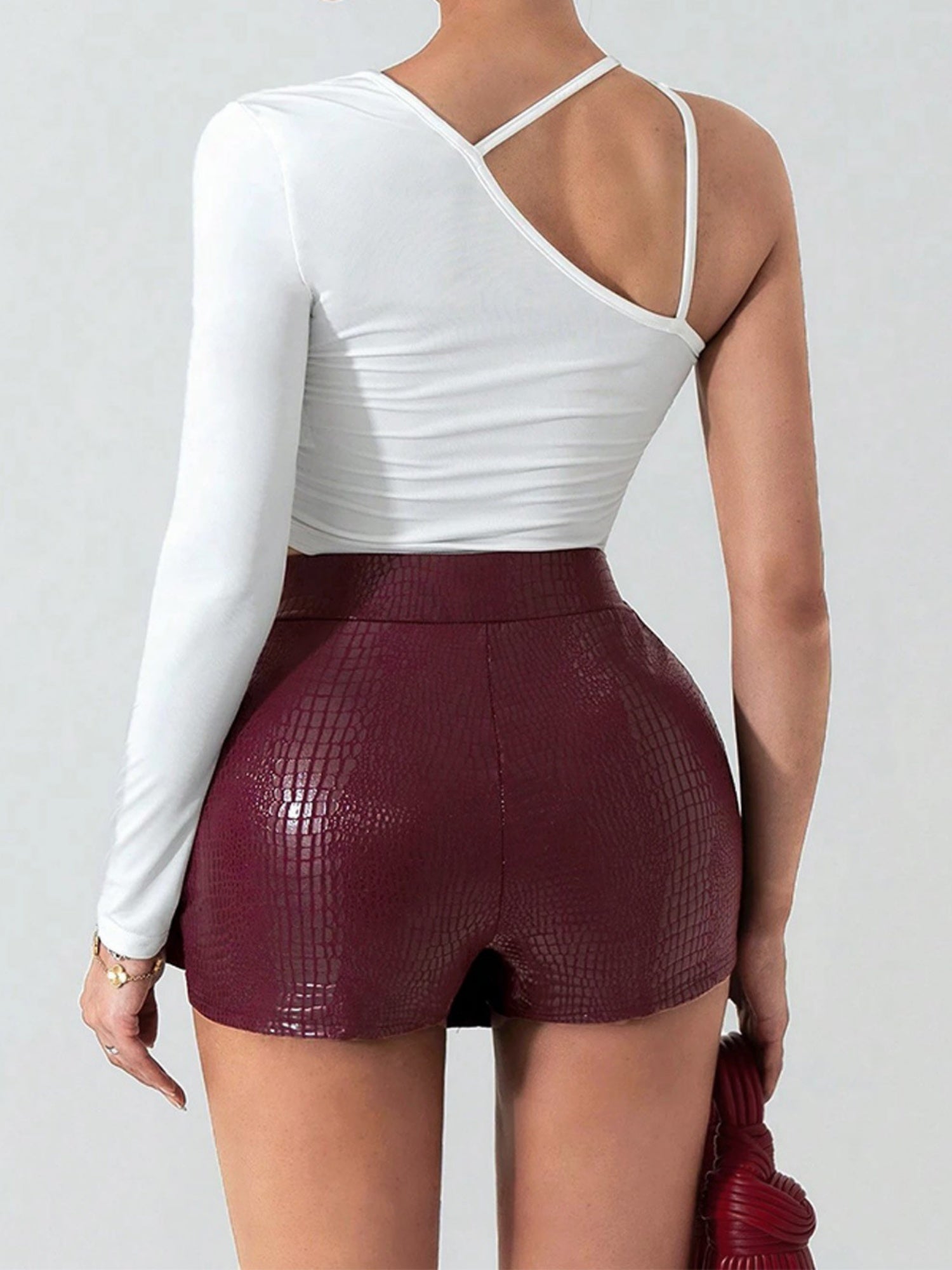 PU Leather Crocodile Pattern Stretch Short Skirt