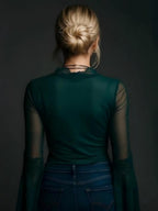 V-neck Lace Sheer Mesh Shirt