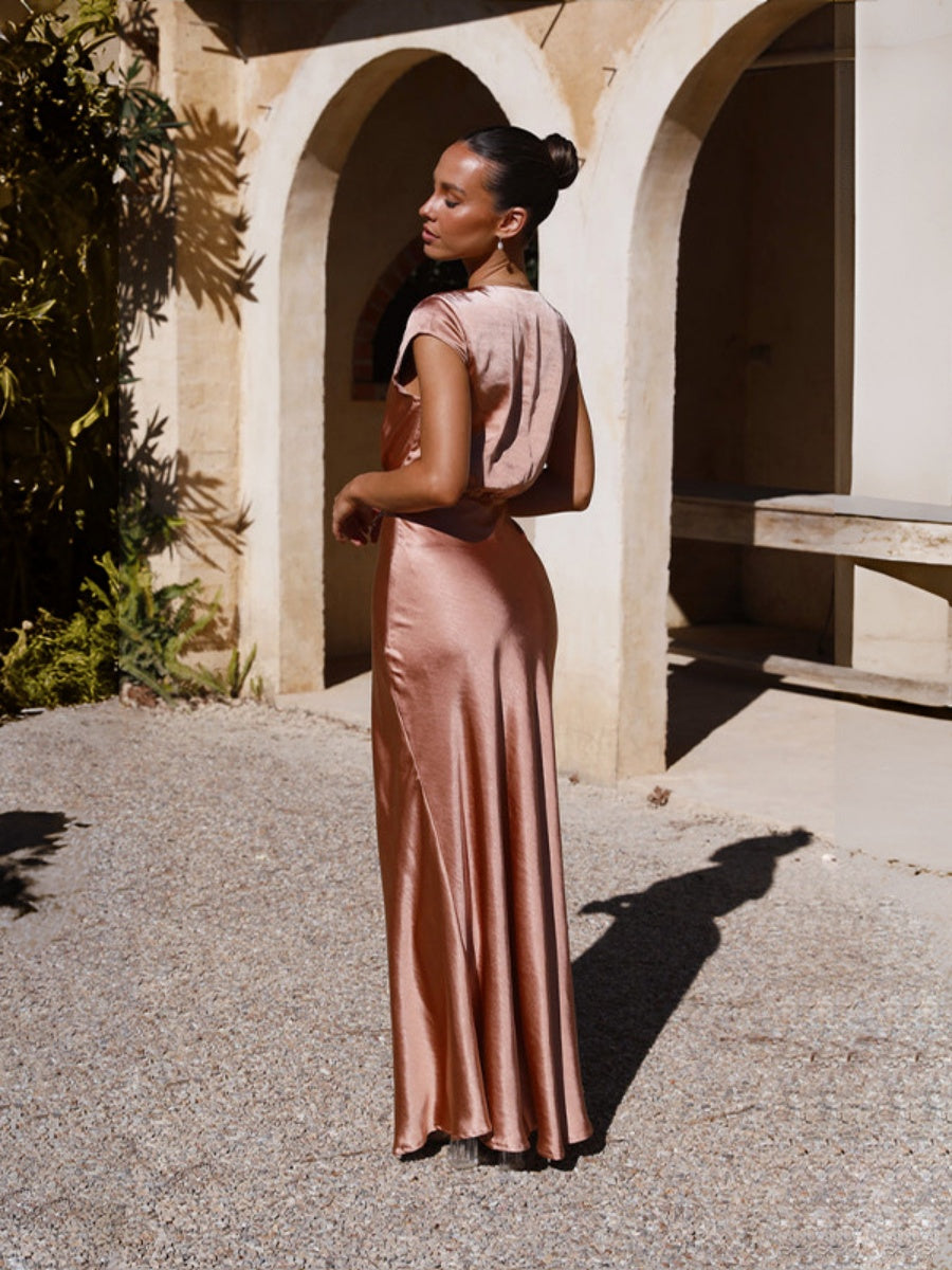 Satin V-neck Sexy Fishtail Maxi Dress