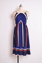 Geometric Chevron Stripe Spaghetti Strap Square Neck A-Line Midi Dress