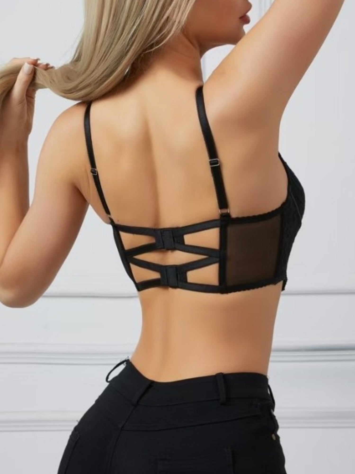Lace Trim Embroidered Fishbone Strappy Backless Strapless Vest