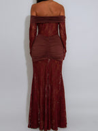 Lace Pleated Backless Maxi Dresses