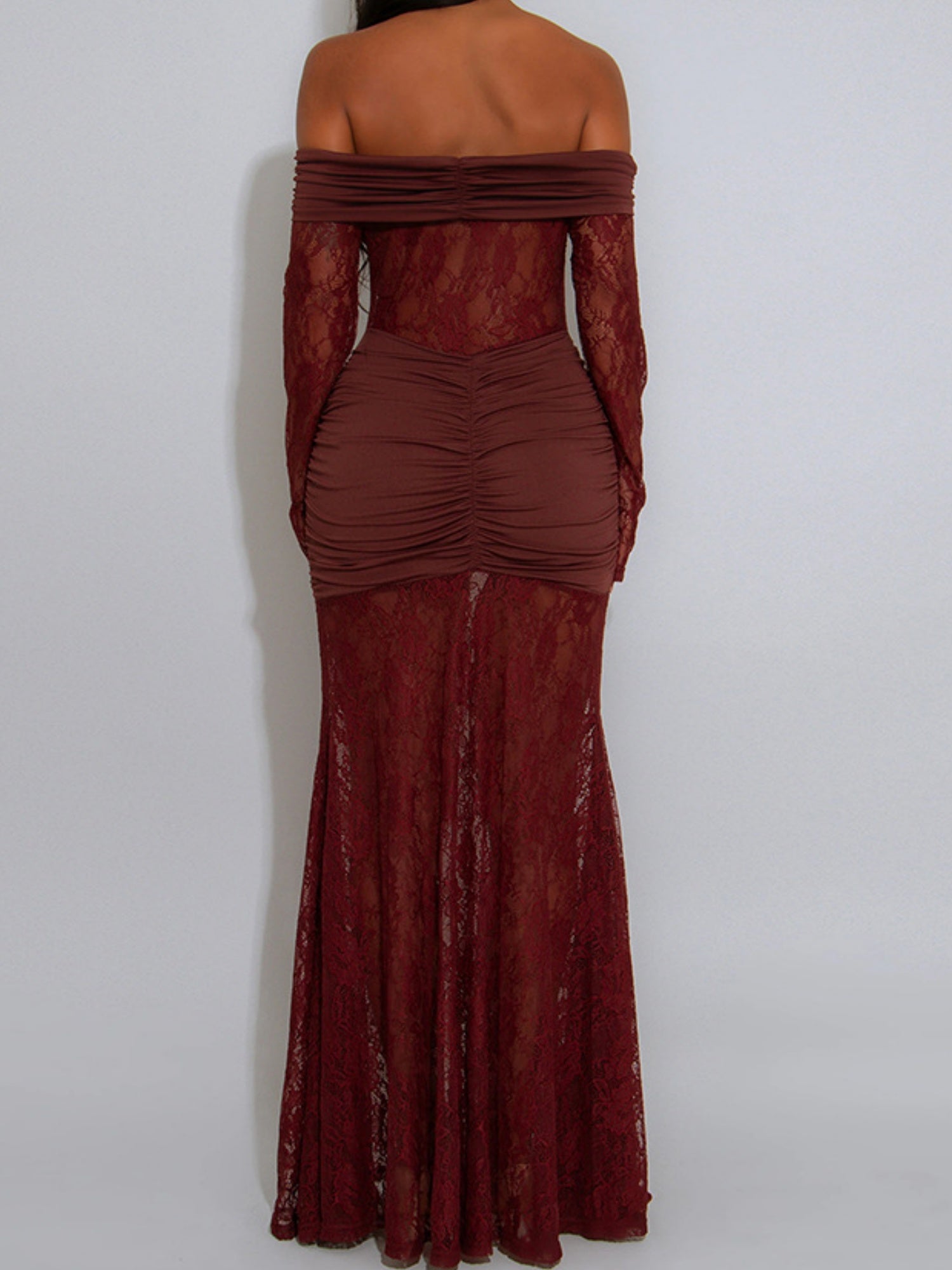 Lace Pleated Backless Maxi Dresses
