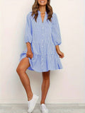 Plaid Buttons Stand Collar And Three-quarter Sleeves Mini&Short Dresses