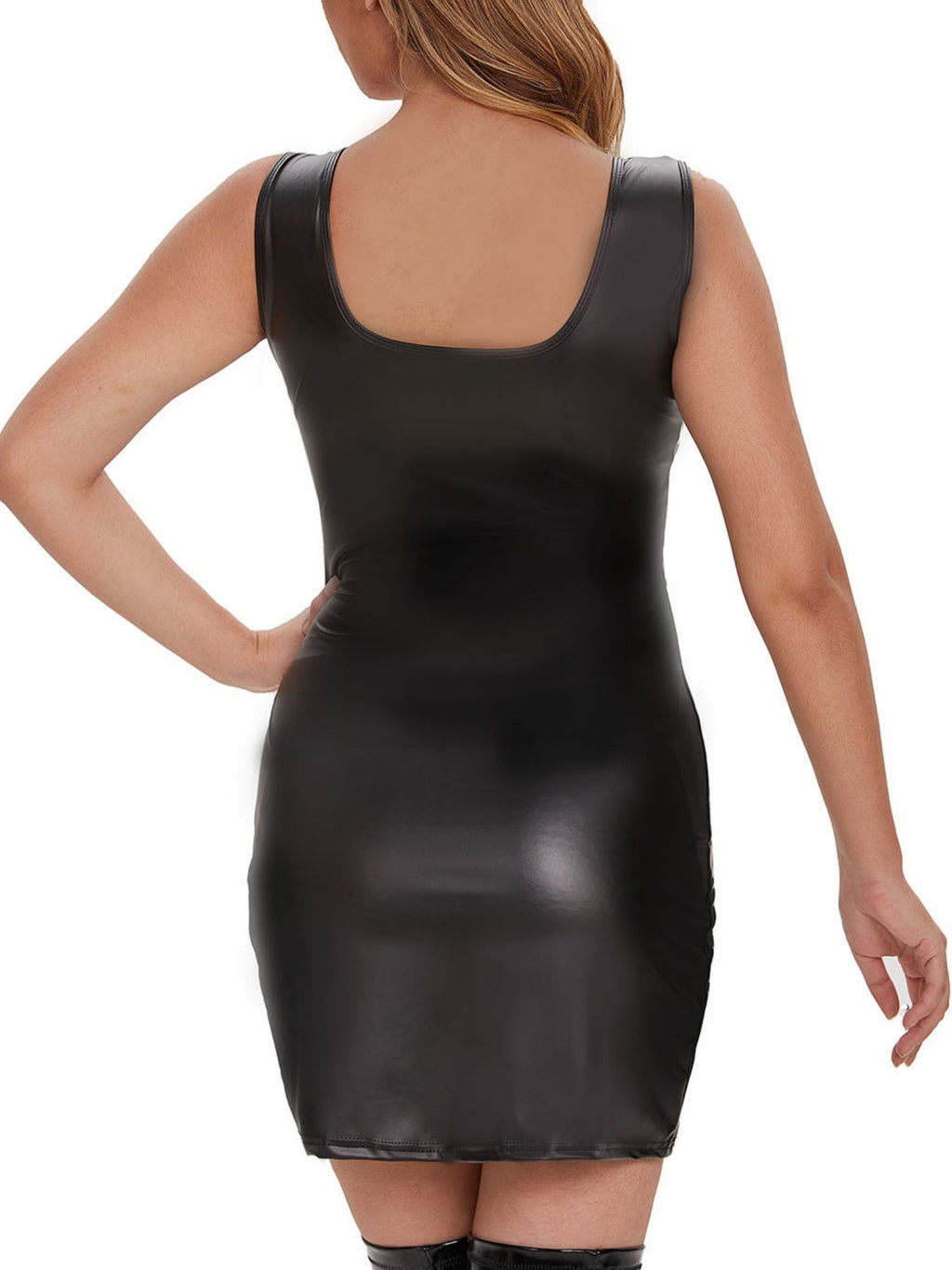PVC Matte Leather Skirt Spaghetti Strap Bodycon Mini&Short Dresses