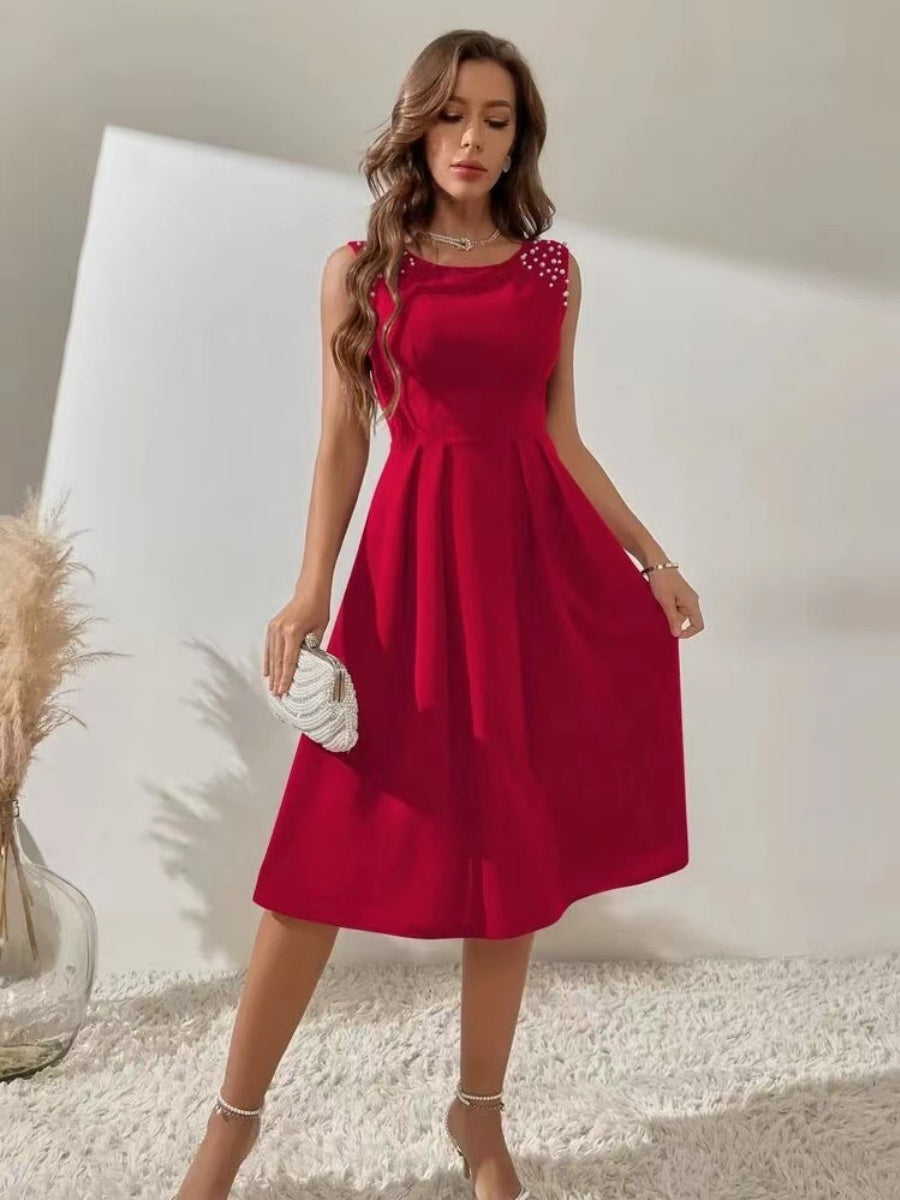 Crew Neck Beading Sleeveless Commuting Mini&Short Dresses
