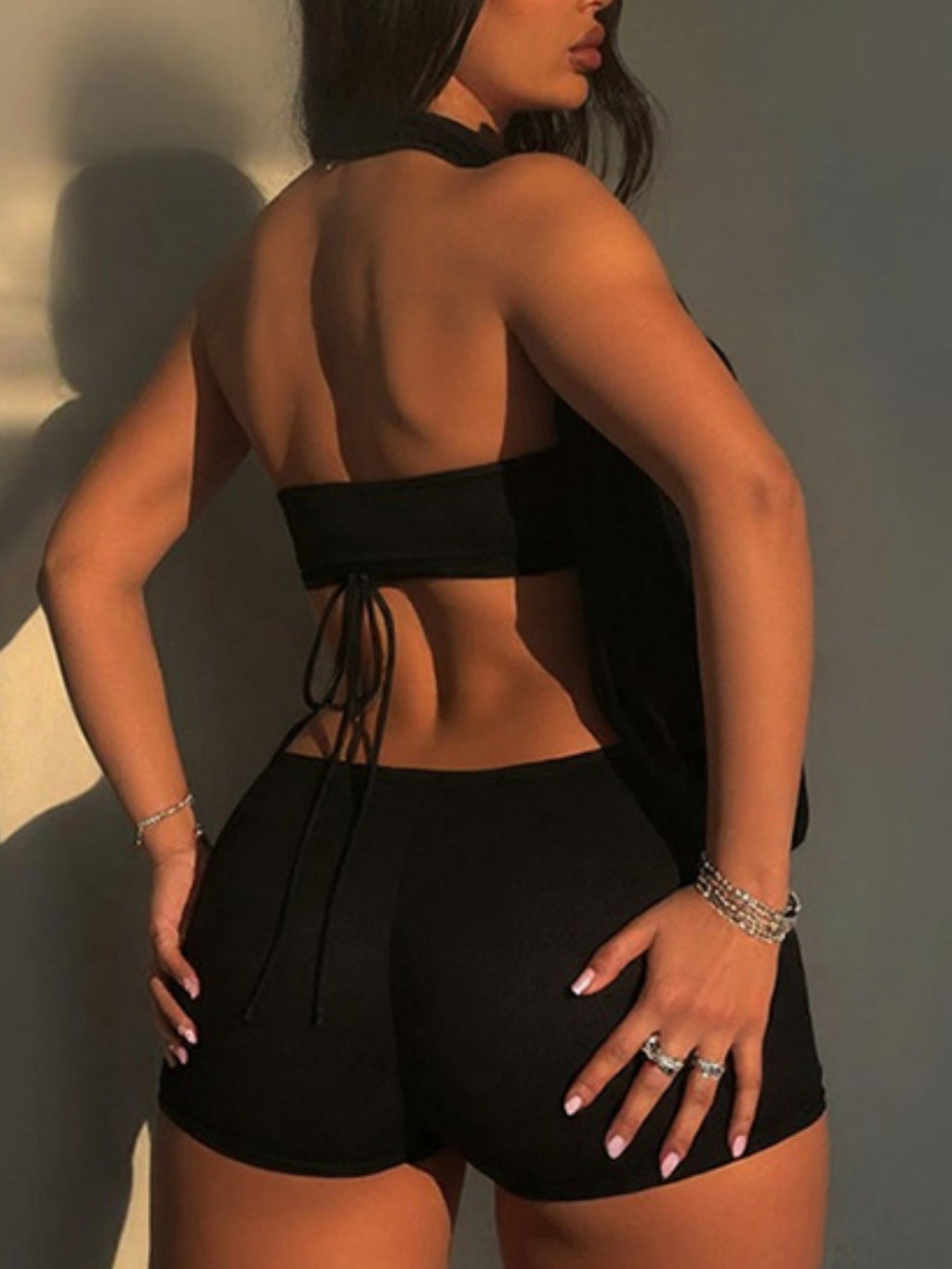 Strapless Halter Neck Deep V-neck Backless Tie Jumpsuits